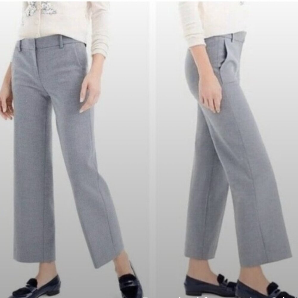 J Crew Heather Grey High-Rise Wide-Leg Cropped-Leg Pants size 12 EUC!